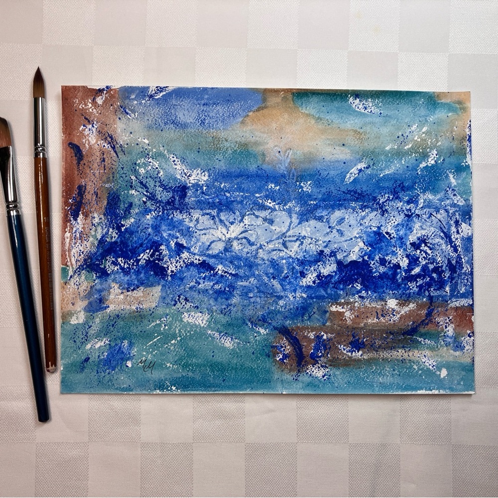 Abstract Original Watercolor Winter Mountain Landscape Painting